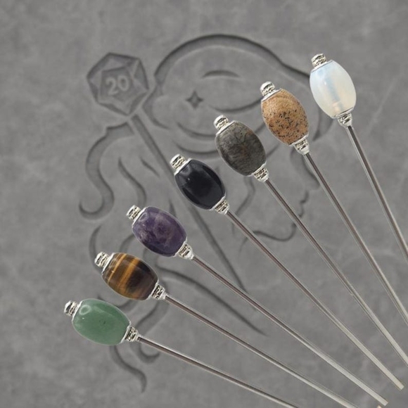 💎 Natural Gemstone Crown Oval Stainless Steel Hair Stick For Epic Updo Styles - Picture 1 of 11